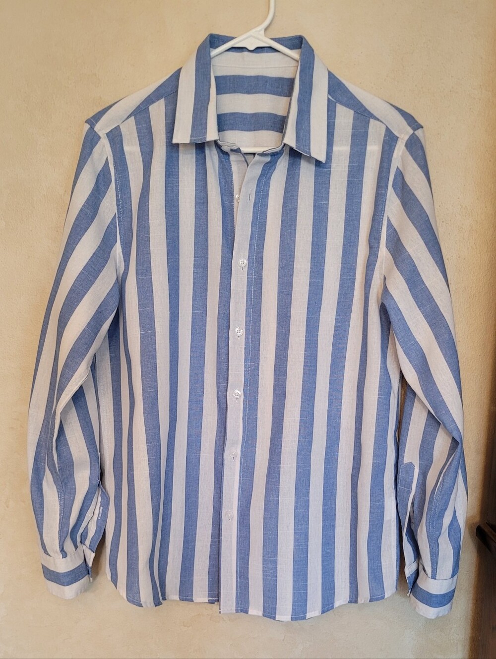 Linen Look  Button-Down, Summer Stripe Blue & White  Small